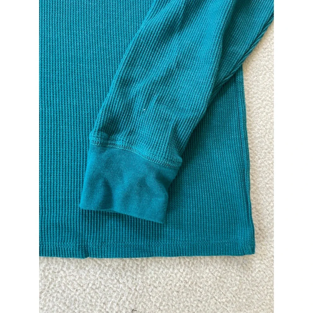 Levis Mens Medium Shirt Teal Waffle Knit Thermal Long Sleeve Crewneck Turquoise